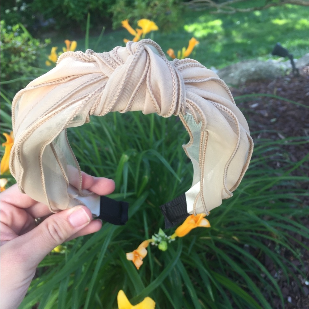 Beautiful beige top knot lace headband